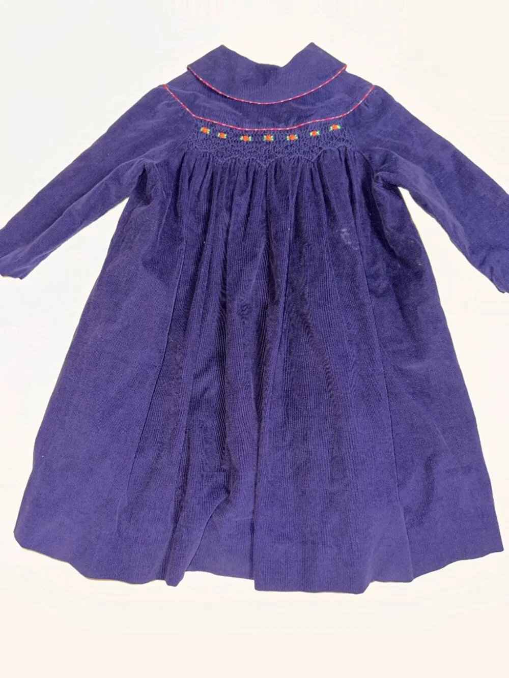 VTG Coat Size 4T Navy Blue Plaid Accent Collar Button Front jacket corduroy 682
